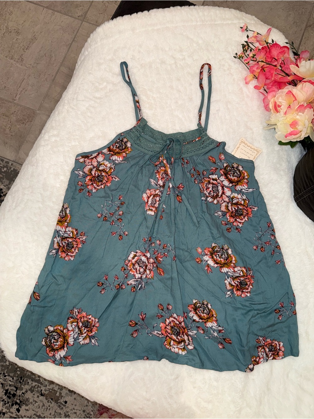2 x 20$ Japna Teal Blue Floral Spaghetti-Strap Camisole Size L